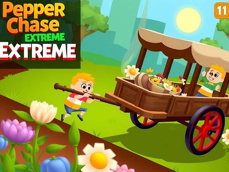 Pepper Chase Extreme gameplay showing character collecting peppers while avoiding a bullock cart